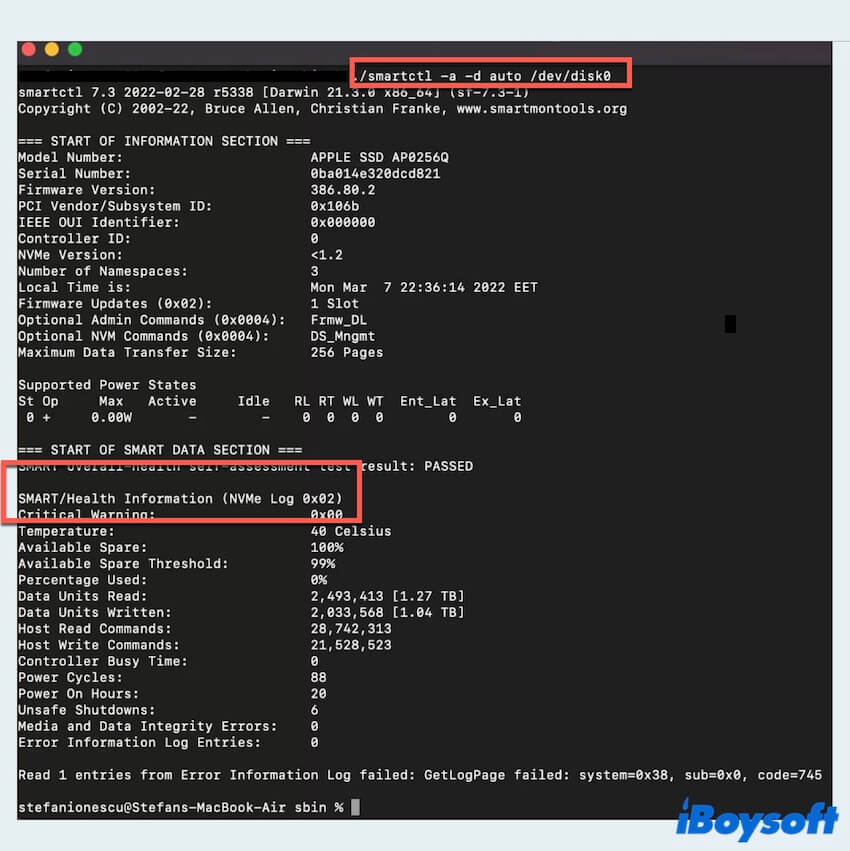 Check Hard Disk Health with Terminal