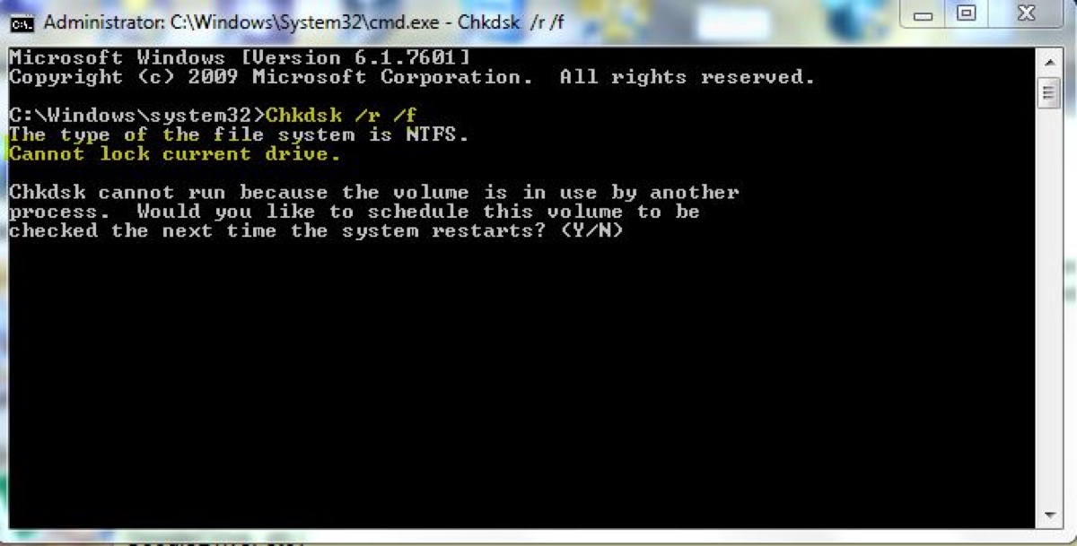 Chkdsk cannot run because the volume is in use by another process