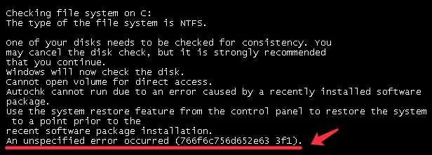CHKDSK An unspecified error occurred