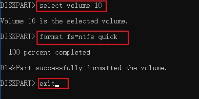 Format the volume to NTFS with cmd