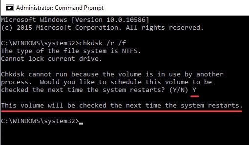 chkdsk cannot run because the volume is in use