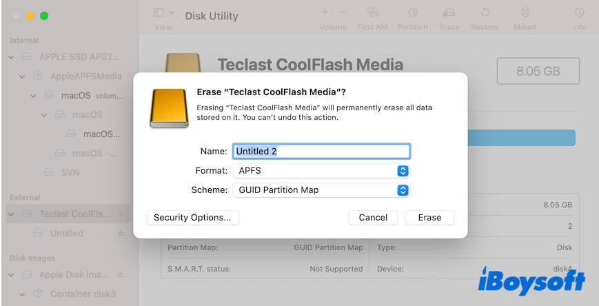 erase a hard drive in Disk Utility