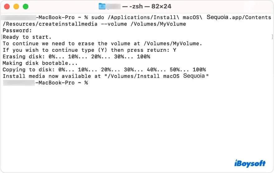 run command to create macOS Sequoia bootable USB