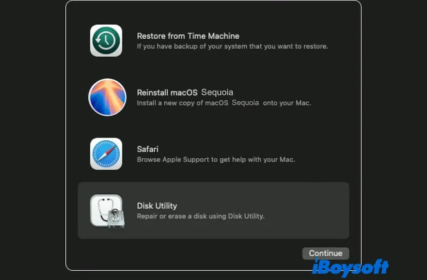 select Disk Utility in macOS Recovery