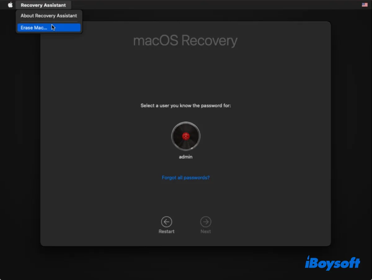 Recovery Assistantを使用したUSBなしでのクリーンインストールmacOS