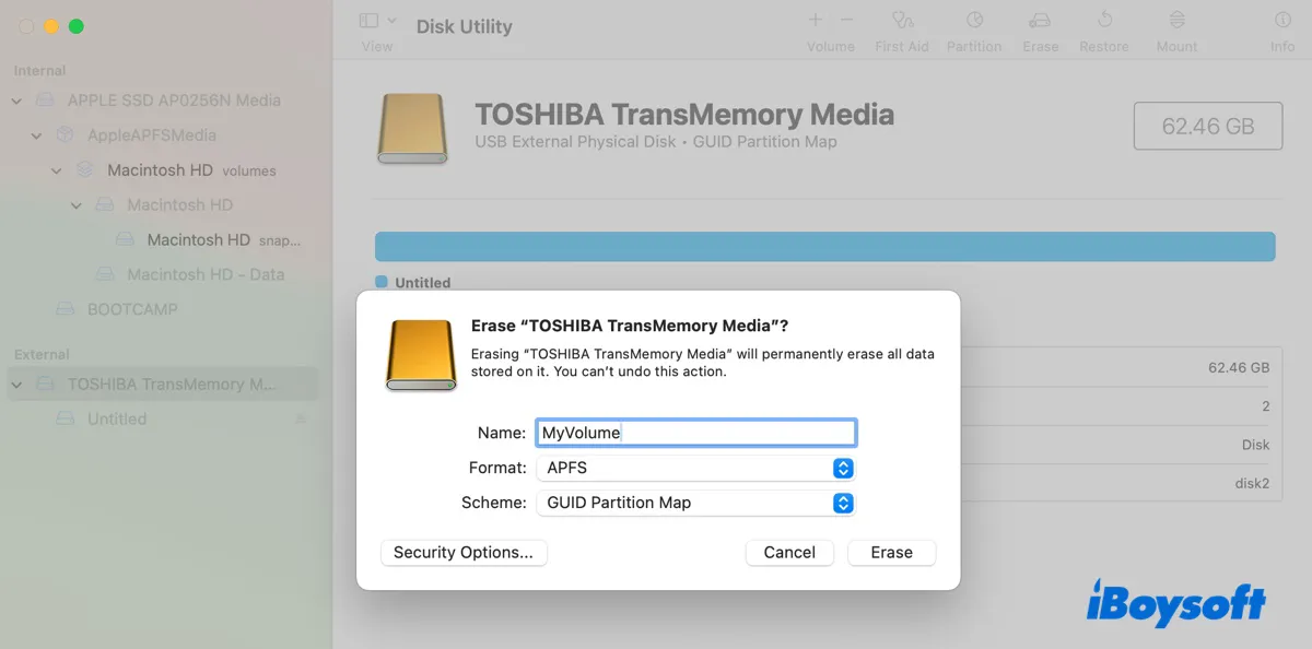 Formatter le disque externe pour le programme d'installation USB bootable