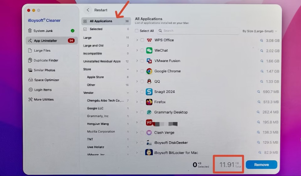 Désinstallation des applications inutilisées