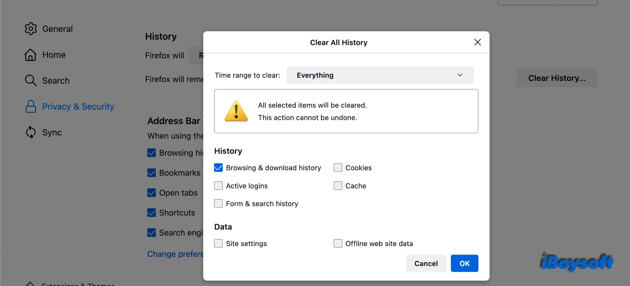 clear all history in Firefox