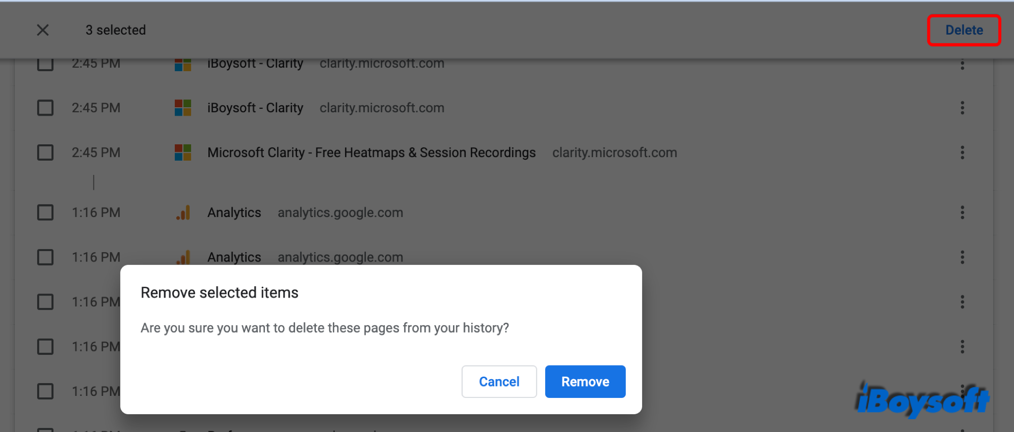 remove specific history page in Google Chrome
