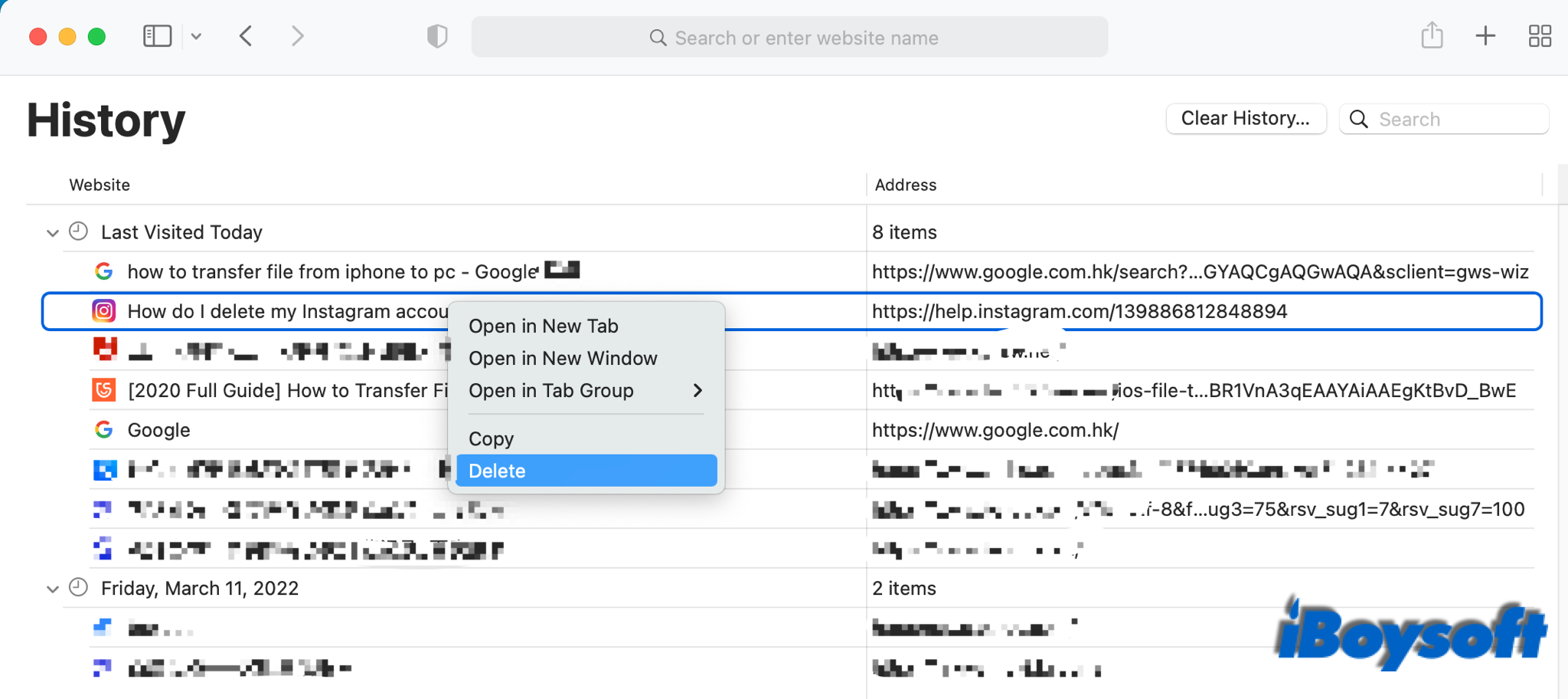 how to remove a searcvh in mailbird