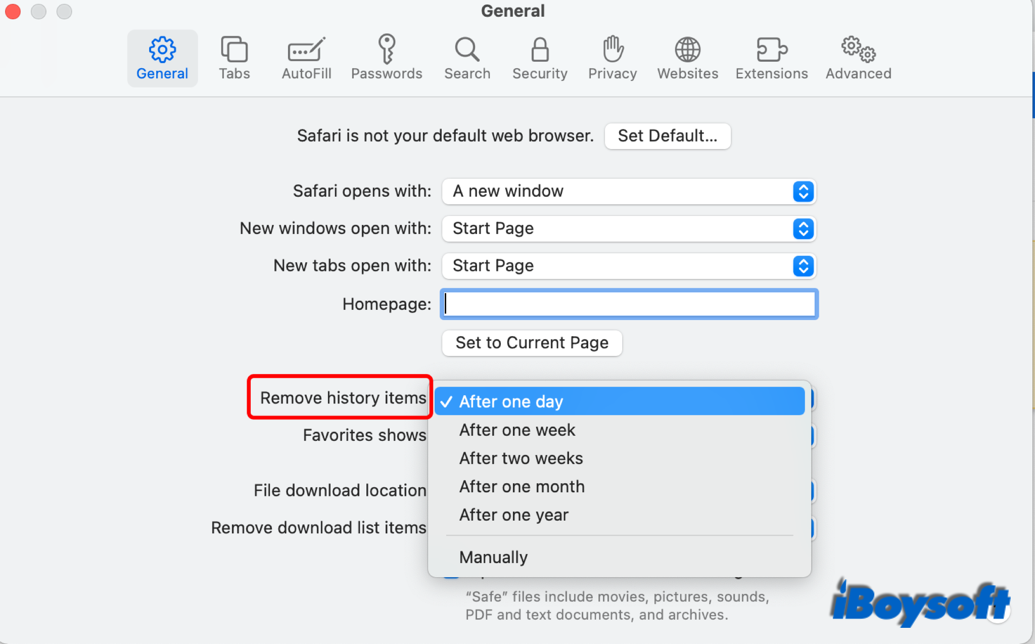 automatically remove history items Safari