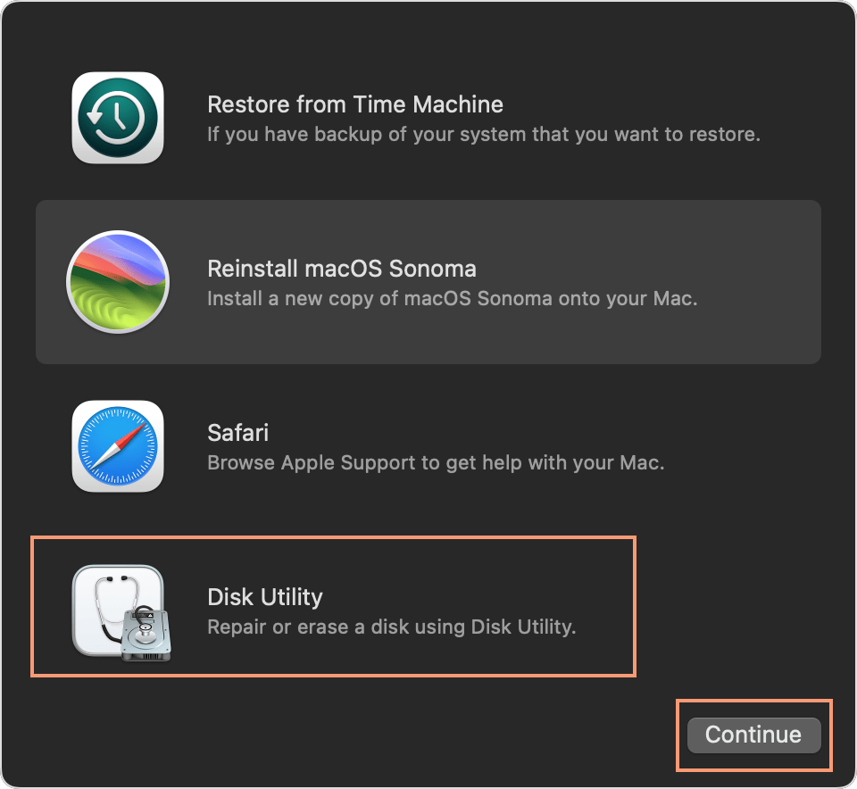 how to restore macOS Sonoma from a clone hard drive