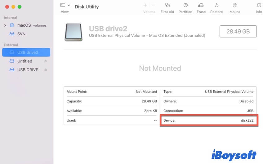 find disk identifier in Disk Utility