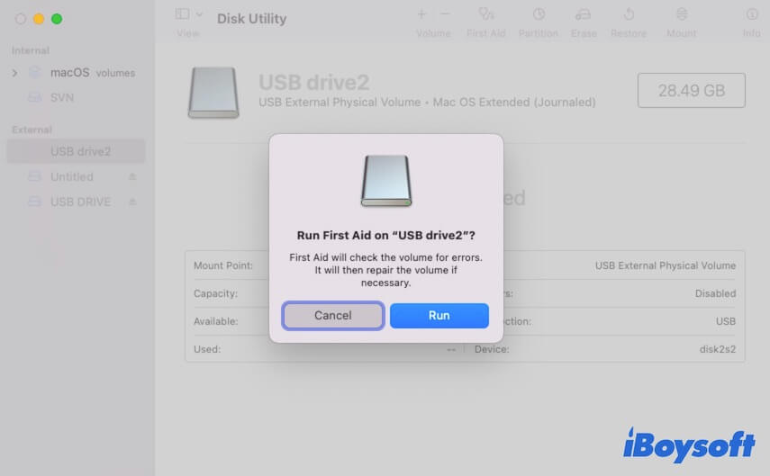 executar Primeiros Socorros para verificar o disco no Mac