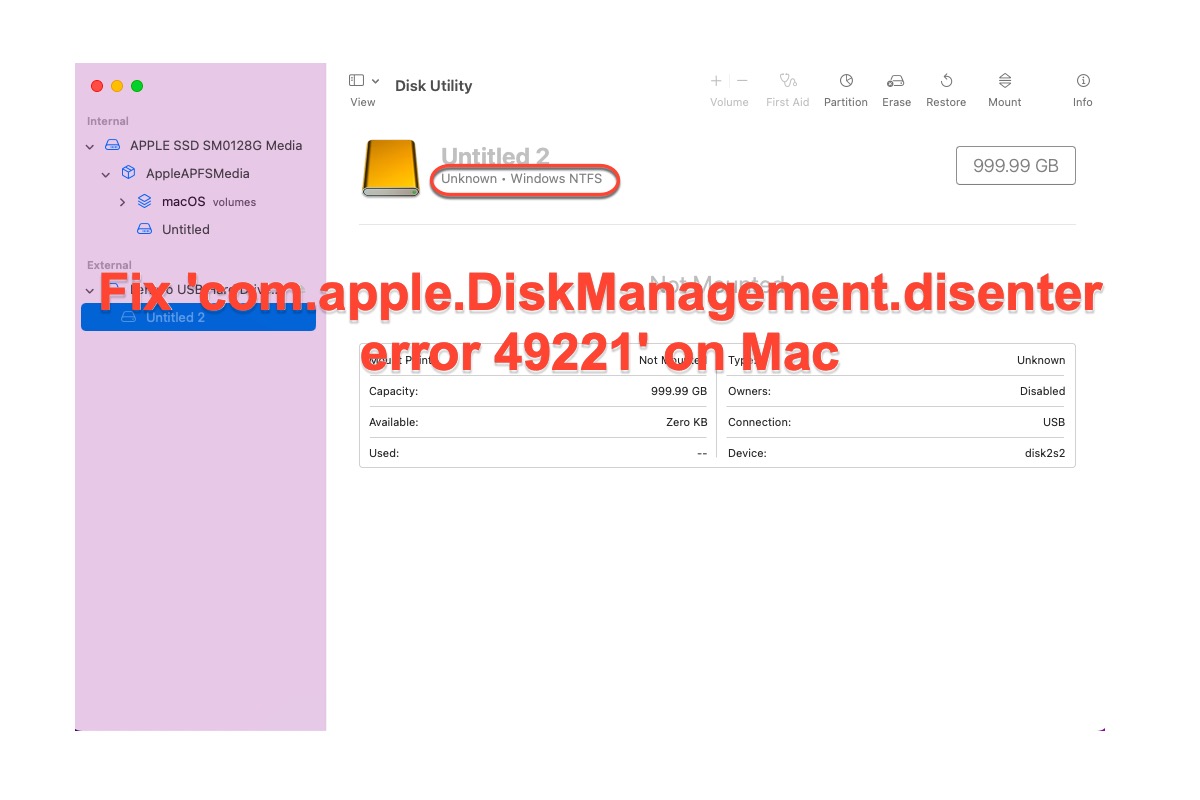 Como corrigir o erro com.apple.DiskManagement.disenter 49221