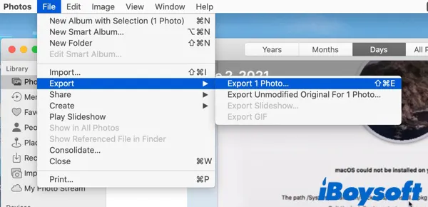 comment compresser une image jpeg sur mac en utilisant l'application Photos de macOS