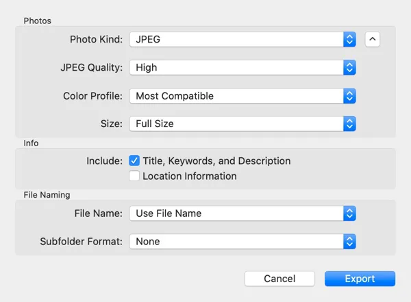 comprimir un JPEG en Mac con la aplicación de Fotos