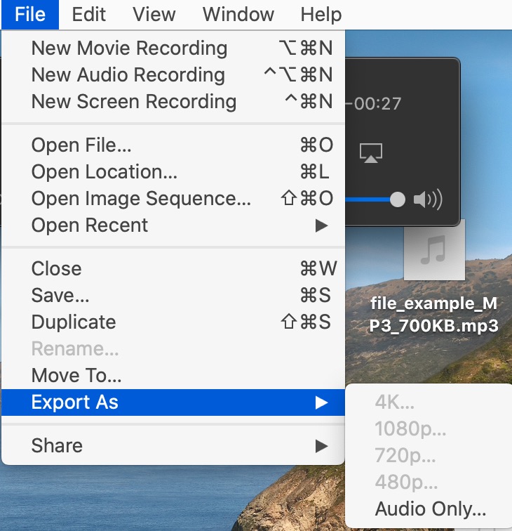 Compress Audio Files on Mac with QuickTime Player