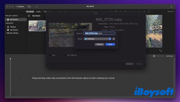 compress video on Mac with iMovie