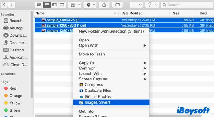 Convert GIF to JPG on Mac using iBoysoft MagicMenu