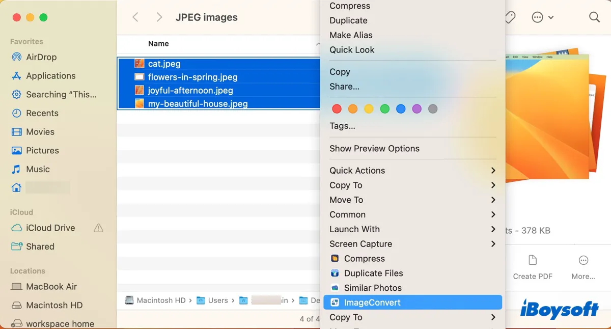 Right click to convert JPEG to JPG on Mac