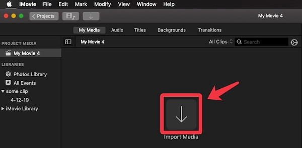 Click Import Media on iMovie