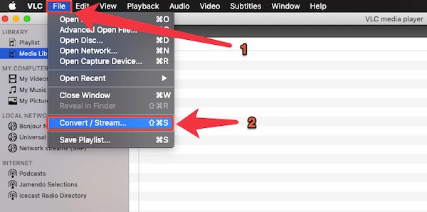 Open VLC and click Convert/Stream on the File menu