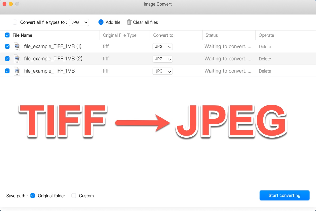 how to convert TIFF to JPEG on Mac