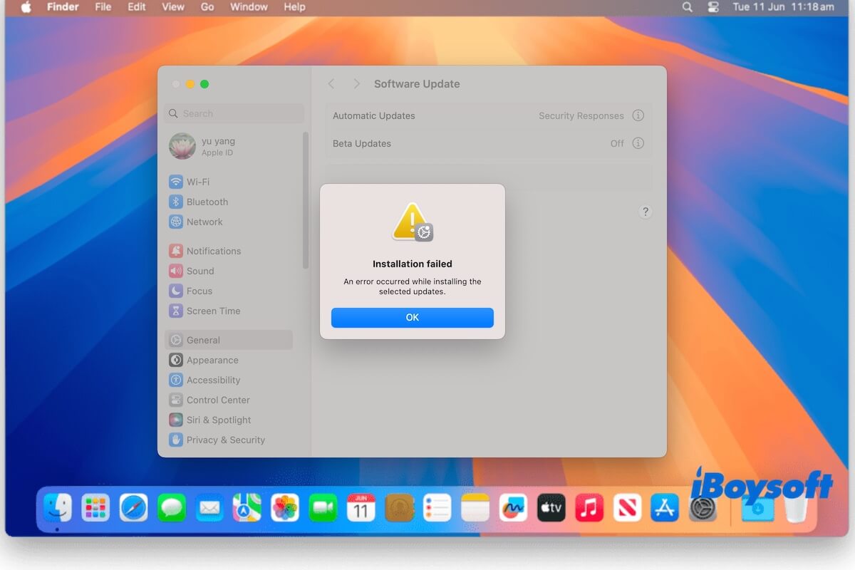 couldnt update to macOS Sequoia 15.4