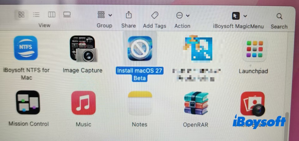 Check macOS 27 beta installer in Finder