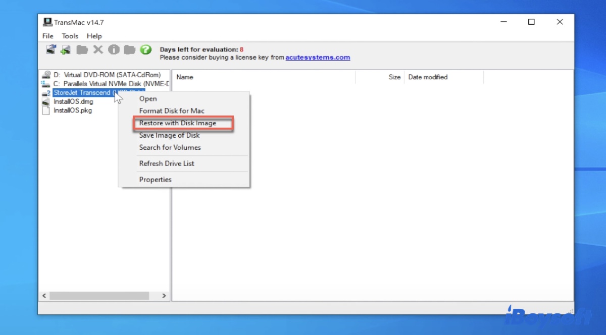 Restaurer la clé USB avec le fichier dmg pour créer un installateur macOS bootable sur Windows