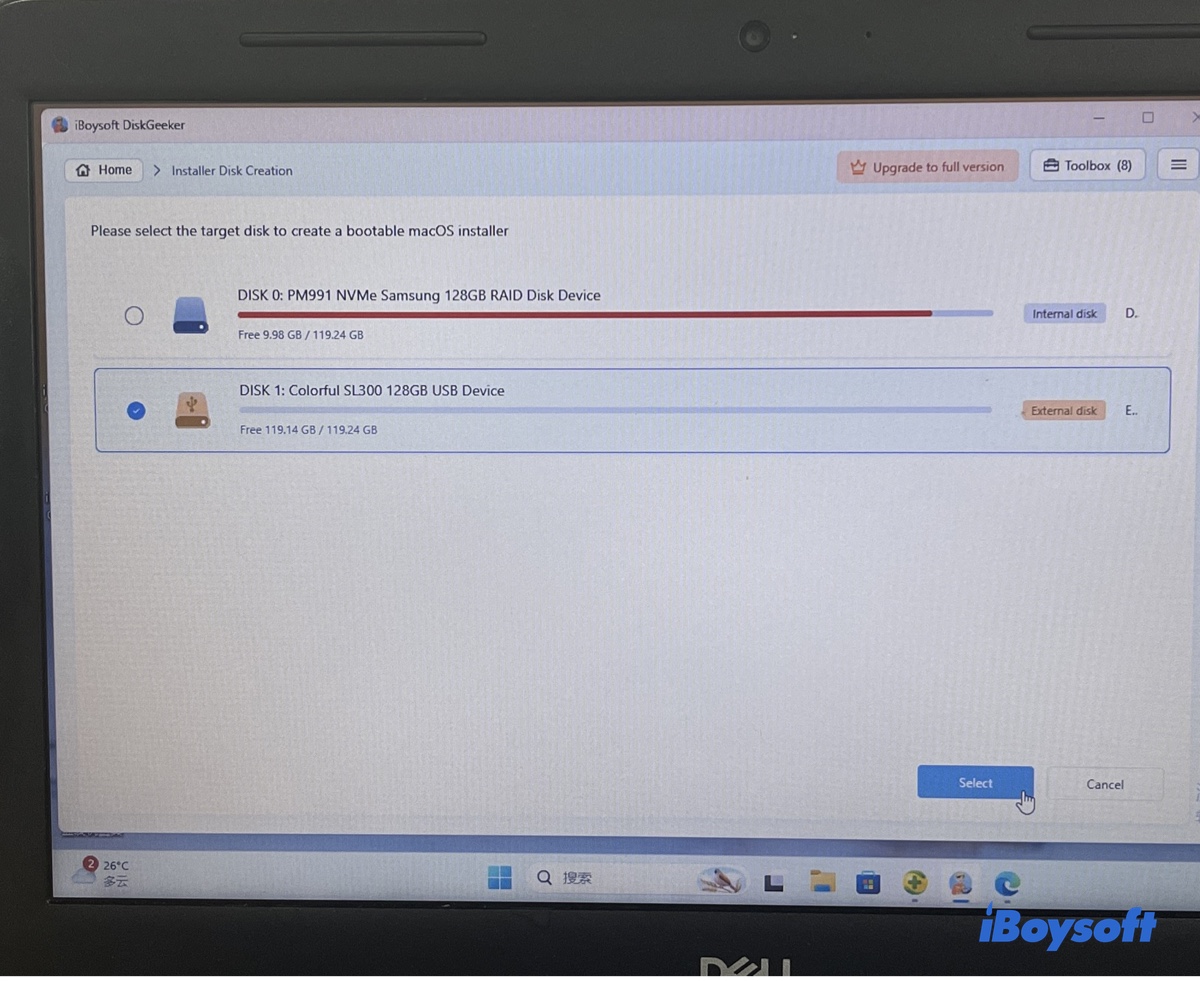 Choose your external disk