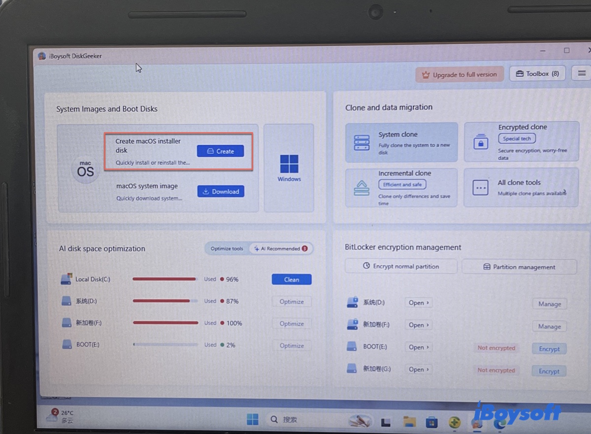 Click Create to start macOS bootable usb creation