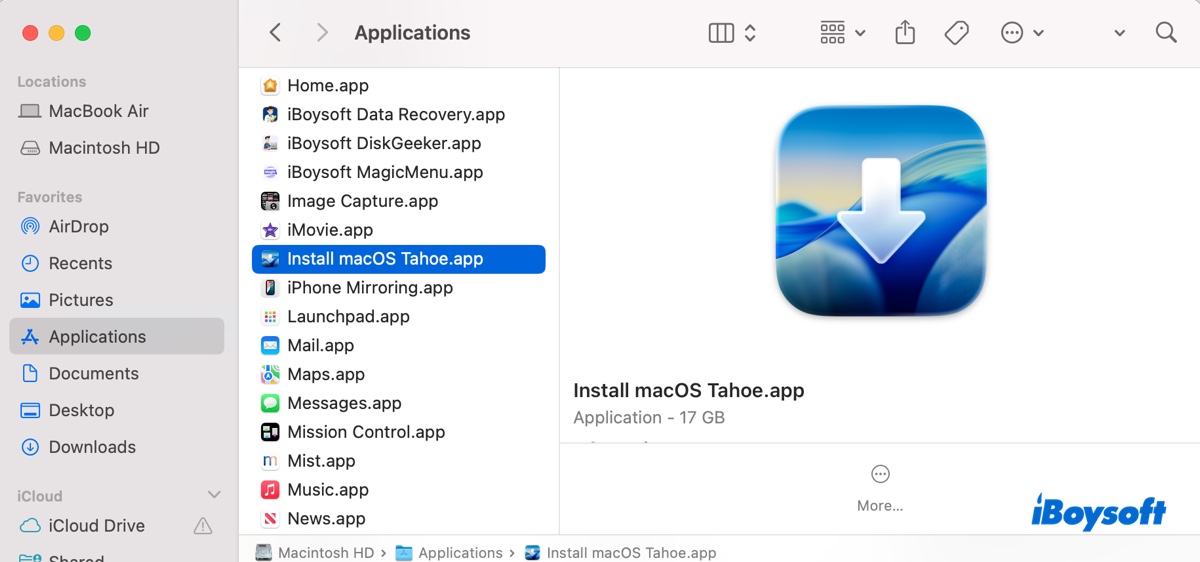 macOS Tahoeの完全インストーラーをApplicationsフォルダに追加