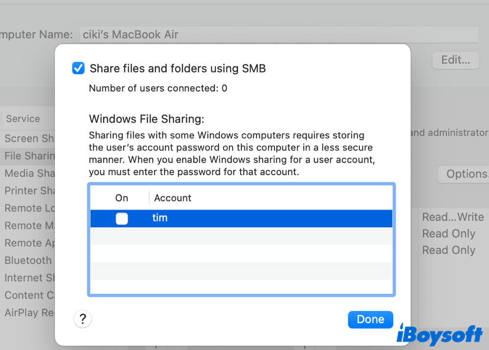 Windows sharing on Mac