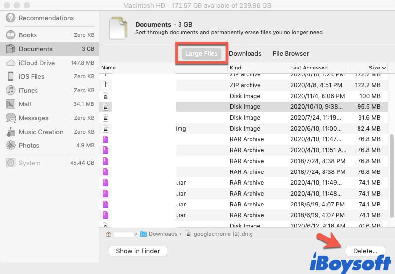 delete large files on Mac