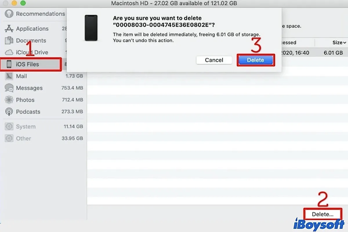 delete iOS files on Mac
