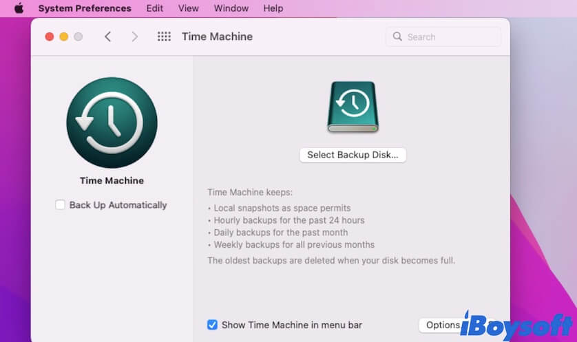 disable Time Machine on Mac