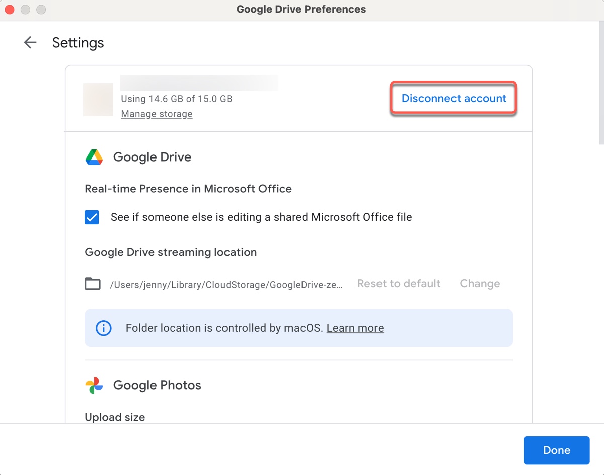 Diconnect Google Drive account