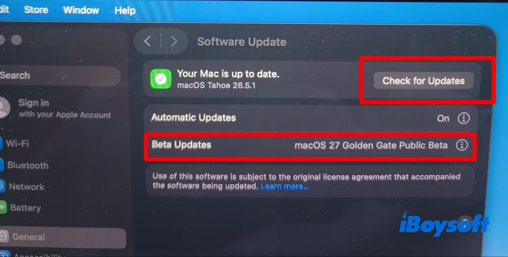 Check for Updates in Software Updates