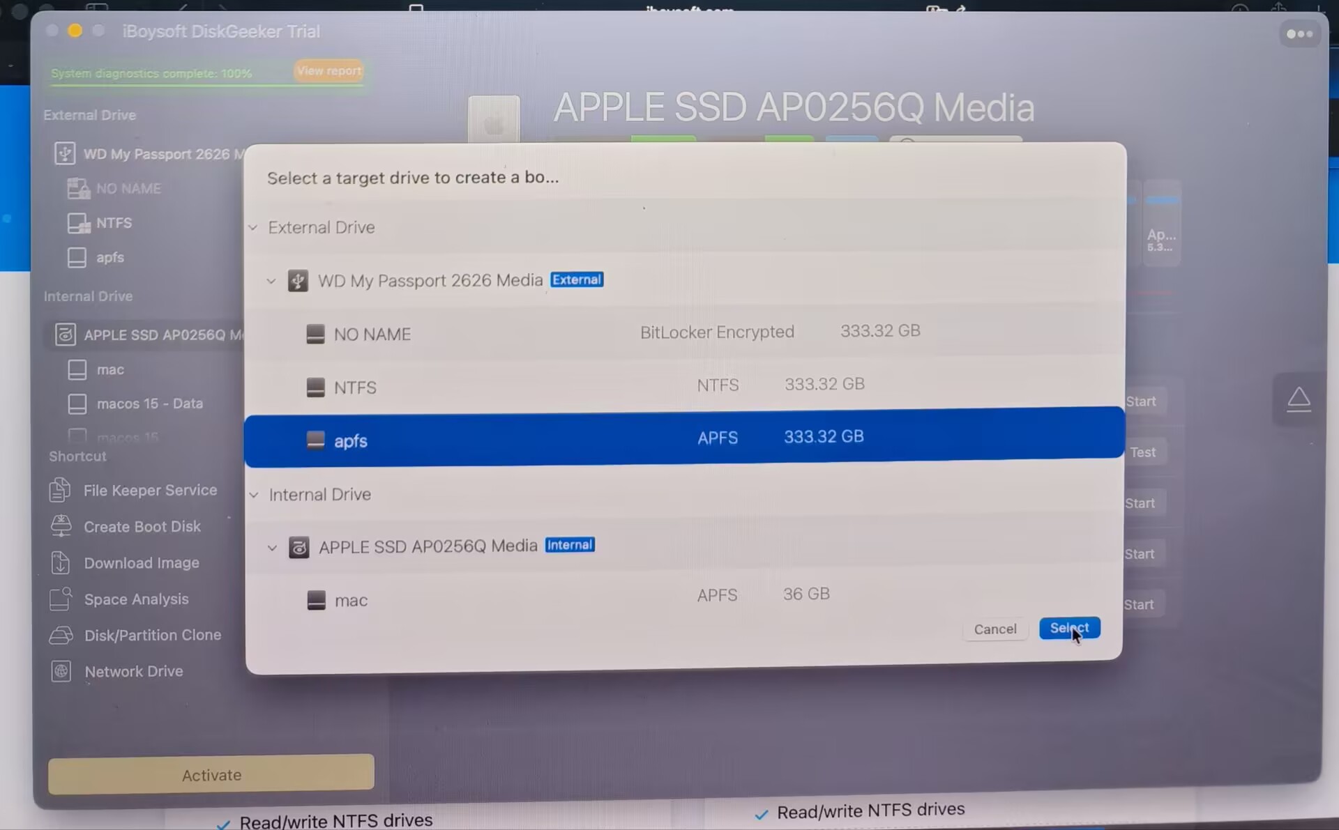 Select external drive