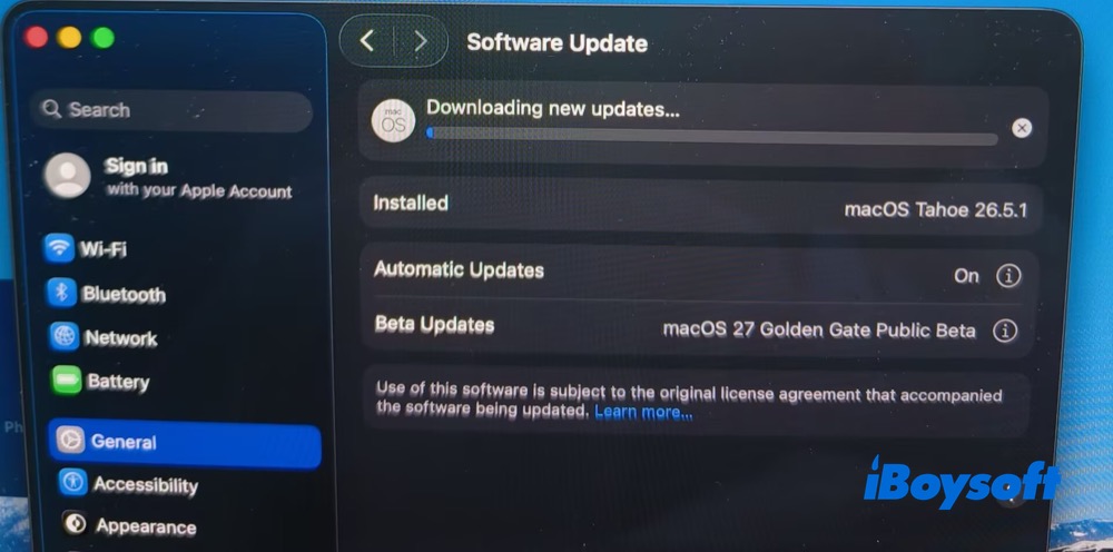 Downloading new updates macOS 27.0 beta