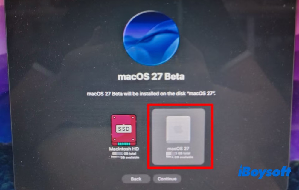 Install on macOS 27 new volume
