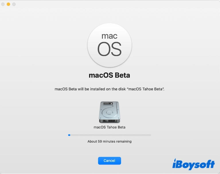 macOS Tahoe Beta kurulumunun tamamlanmasını bekleyin