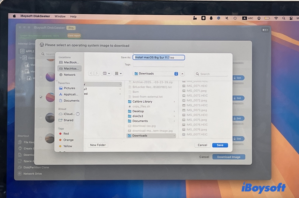 Choose where to save the macOS installer