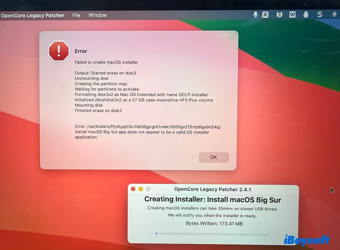 OCLP creating installer failed error