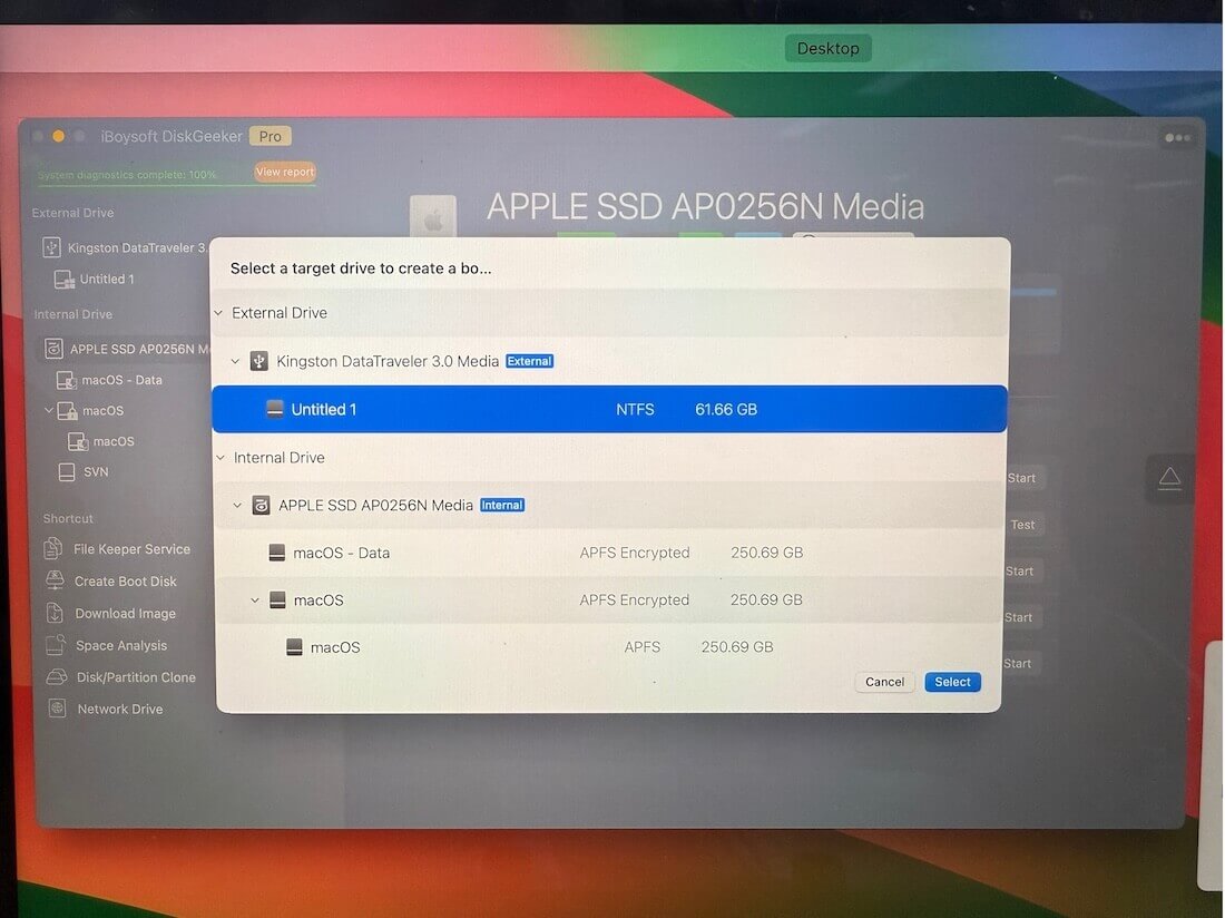 select a USB drive as destination