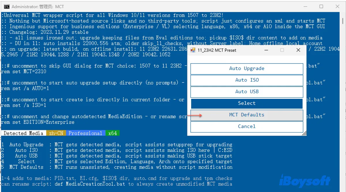 Choose preset options