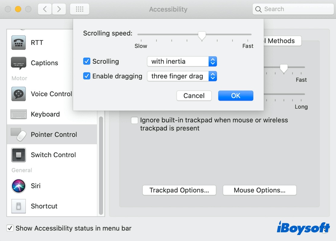 redefinir opções do trackpad