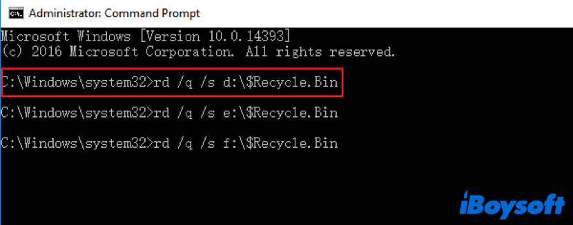 empty Recycle Bin using Command Prompt
